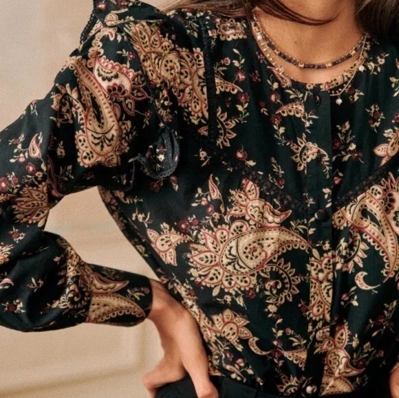 Sezane Meadow Blouse in Paisley Noir size 36 NWT - Picture 5 of 12